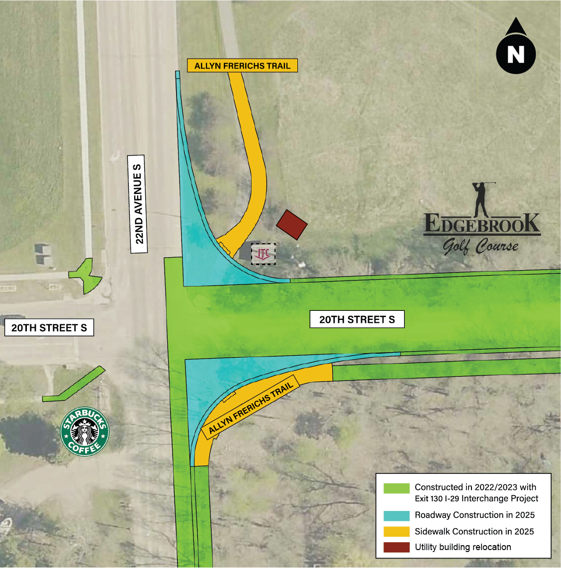 Map showing corner widening at 20th Street and 22nd Ave S intersection.